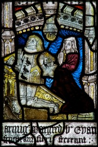 Window at Llangadwaladr Church, Anglesey, showing Meurig ap Llywelyn and his family. 