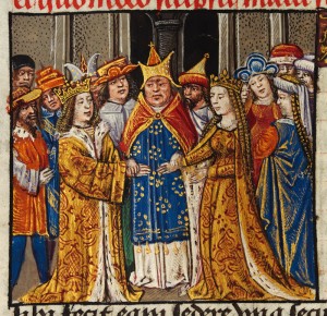 The marriage of Alexander and Darius’ daughter from Peniarth MS 481D, ‘The Battles of Alexander the Great’
